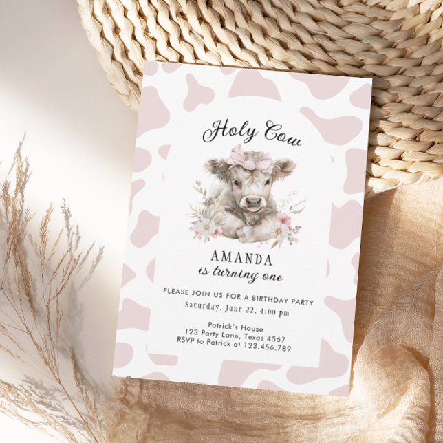 Invitation Vache sainte Je suis une vache fille 1er anniversa (Créateur téléchargé)