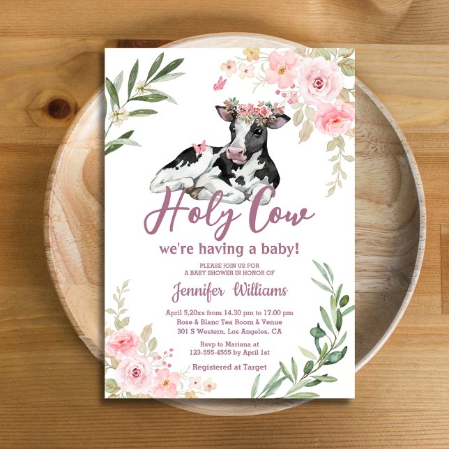 Invitation vache sainte vache haute terre fille baby shower b (Créateur téléchargé)