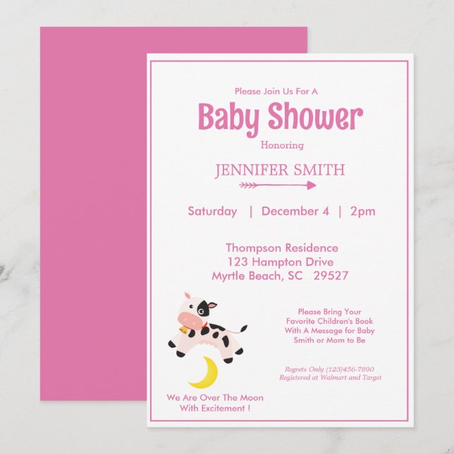 Invitation Vache S'Est Jumelé Au-Dessus Du Baby shower De Nou (Devant / Derrière)