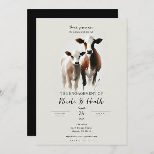 Invitation Vaches d'aquarelle Partie d'engagement rustique mi