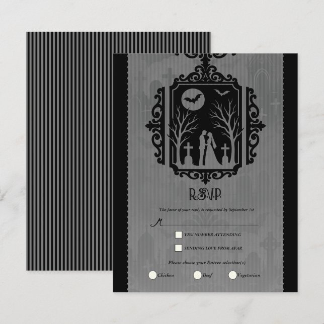 Invitation Vaches de cimetière Noir et gris Mariage gothique  (Devant / Derrière)