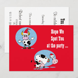 Invitation Vaches de Noël avec chapeaux de Père Noël Invitati