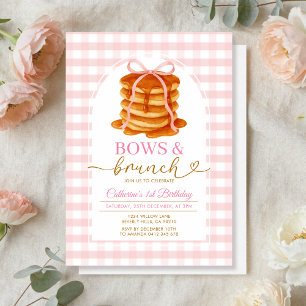 Invitation Vaches et Brunch Pancake rose 1er anniversaire En 