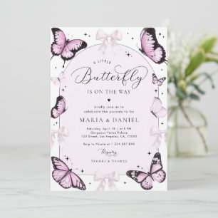 Invitation Vaches et papillons roses Baby shower fille rose