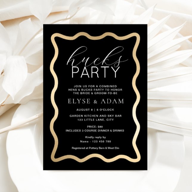 Invitation Vague Black Gold Hucks Party (Créateur téléchargé)