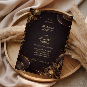 Invitation Vague de fleurs en or de luxe