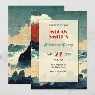 Invitation Vague de peinture japonaise vintage montagne