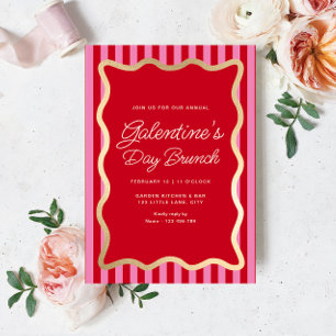 Invitation Vague Red Pink Stripe Galentine's Day Brunch