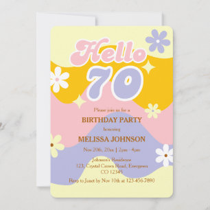 Invitation Vague Rétro Fleur Bon Anniversaire 70 Ans