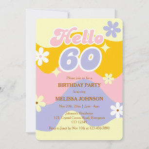 Invitation Vague Rétro Fleur Groovy Bonjour 60e Anniversaire 