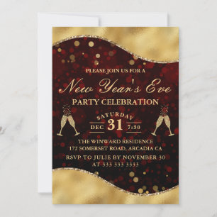 Invitation Vague rouge et or Bordure de fête du Nouvel An
