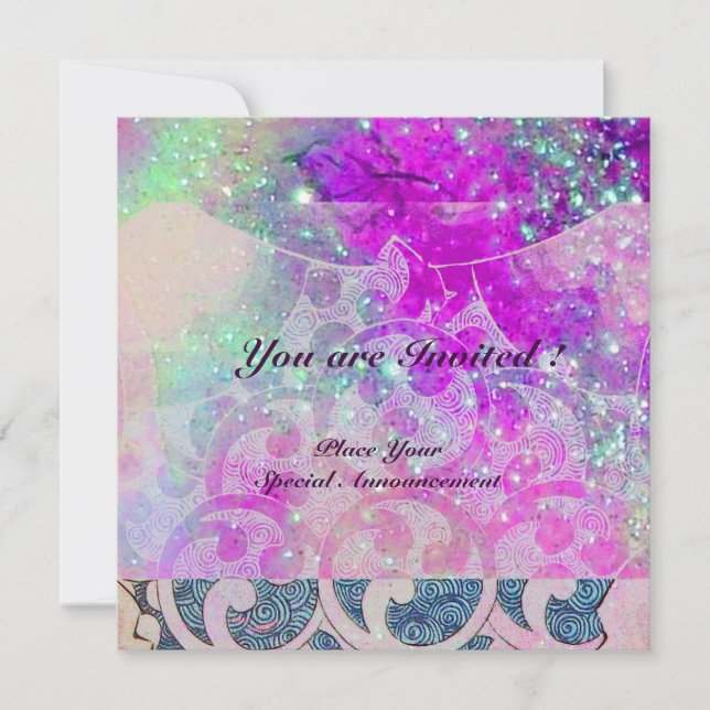 Invitation VAGUES ABSTRAITES Mariage Fête Bleu, Violet Rose (Devant)