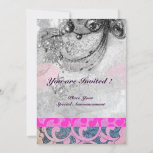Invitation VAGUES ABSTRAITES ,Noir Blanc,Rose Fuchsia Mariage