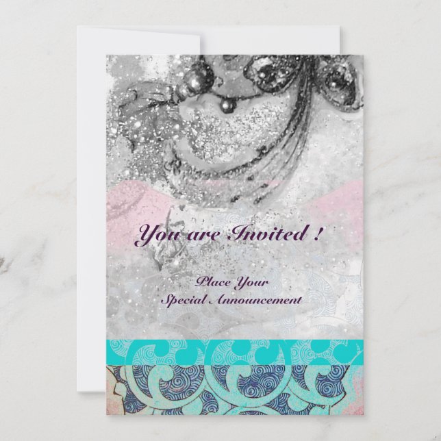 Invitation VAGUES ABSTRAITES Turquoise, Mariage Bleu Bleu Noi (Devant)
