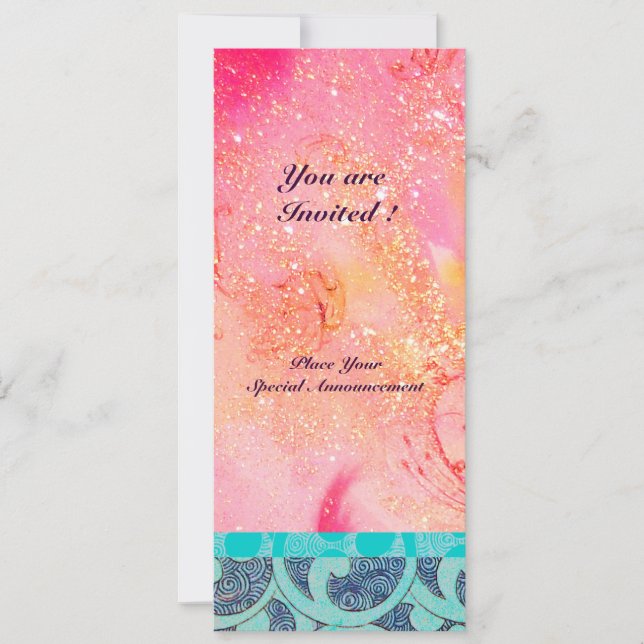 Invitation VAGUES, brillant bleu vert rose or scintillent (Devant)