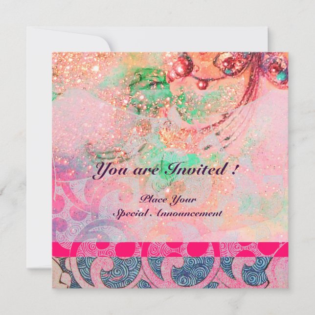 Invitation VAGUES, brillant violet bleu rose or scintille (Devant)