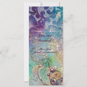 Invitation VAGUES , brillantes étincelles violettes bleues ro