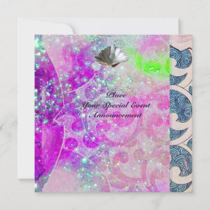INVITATION VAGUES COQUILAGES ROSE BLEU VIOLET ABSTRAITS,ÉTINC