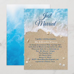 Invitation Vagues de la plage bleue juste mariés post mariage