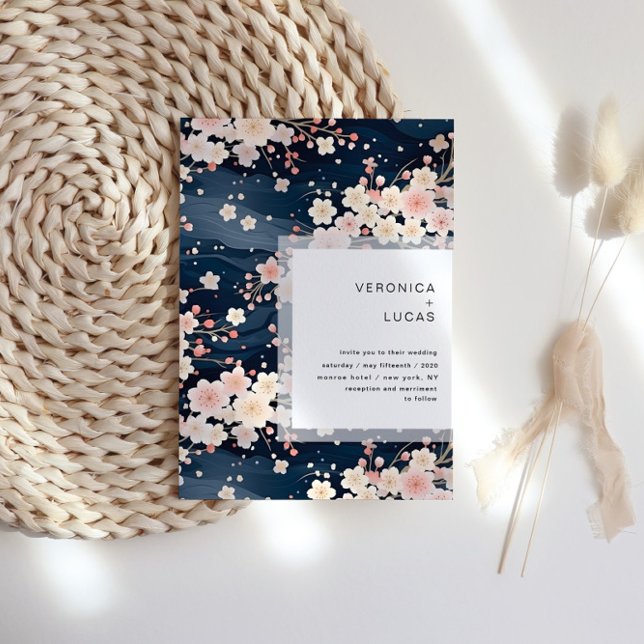 Invitation Vagues de marine Sakura Blossom Mariage moderne (Créateur téléchargé)