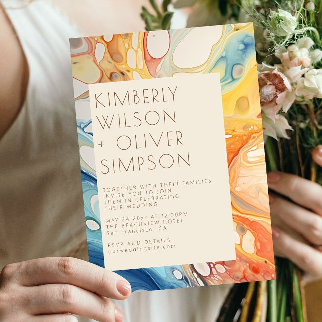 Invitation Vagues de mer Abstraite et pierres de sable Mariag (Créateur téléchargé)