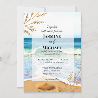 Invitation Vagues de plage bleues dorées 