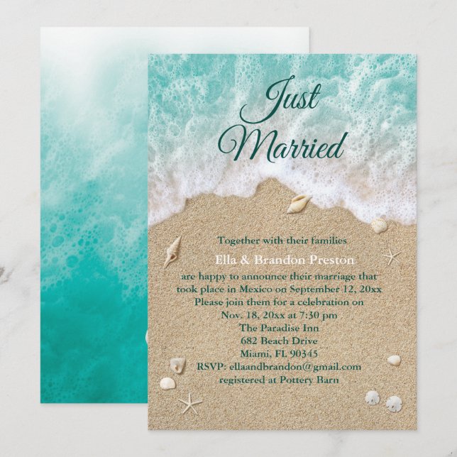 Invitation Vagues de plage Jeunes mariés Après-mariage (Devant / Derrière)