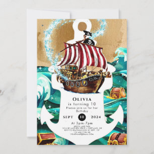 Invitation Vagues Enchantées simples Pirate Anniversaire