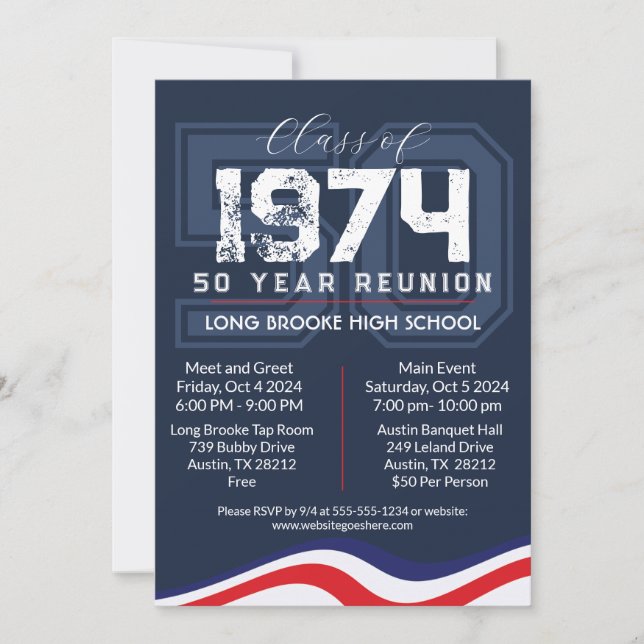 Invitation Vagues patriotiques 50 ans Réunion de classe secon (Devant)