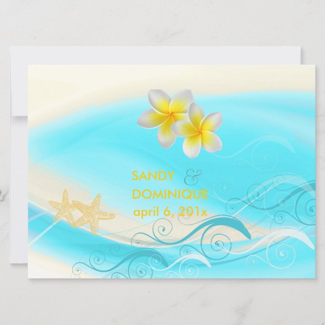 Invitation Vagues PixDezines, Plumeria Lei+starfish+plage (Devant)