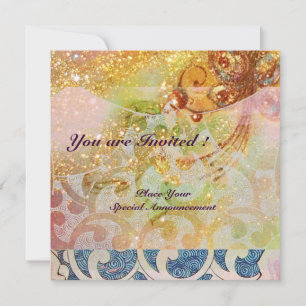 Invitation VAGUES , rouge brun jaune bleu rose étincelles