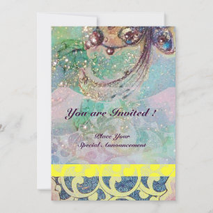 Invitation Vagues , rouge brun jaune bleu rose scintillant