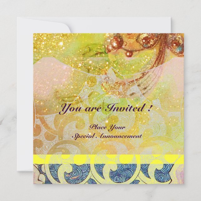 Invitation VAGUES , rouge brun jaune bleu rose scintillent (Devant)