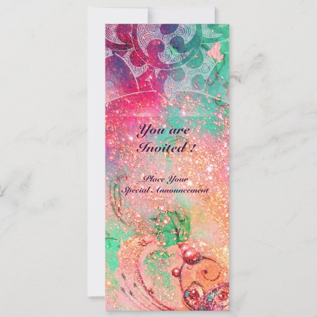 Invitation VAGUES , rouge vert bleu rose or brillants (Devant)