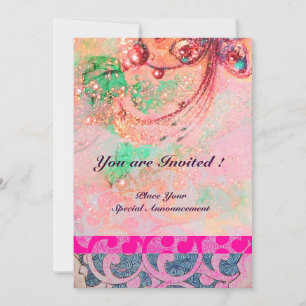 Invitation VAGUES , rouge vert jaune bleu rose étincelles bri