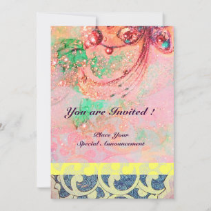 Invitation VAGUES , rouge vert jaune bleu rose étincelles bri