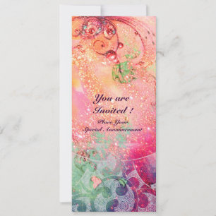 Invitation VAGUES, rouge vif vert bleu rose or scintille
