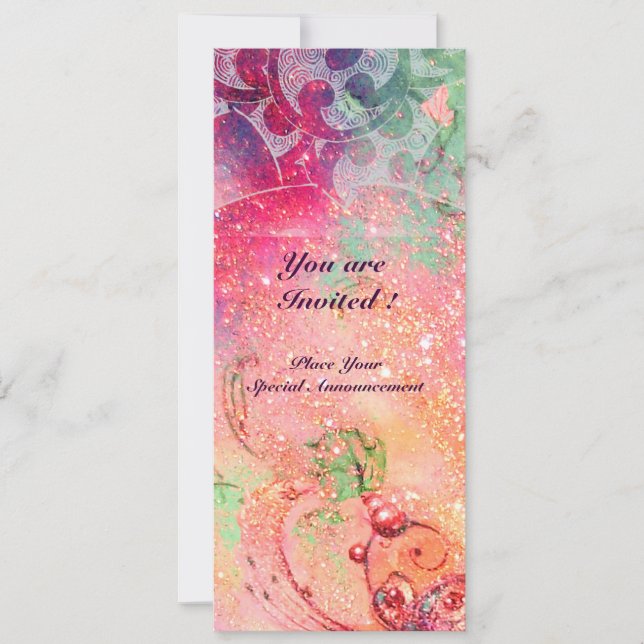 Invitation VAGUES, rouge vif vert bleu rose or scintille (Devant)