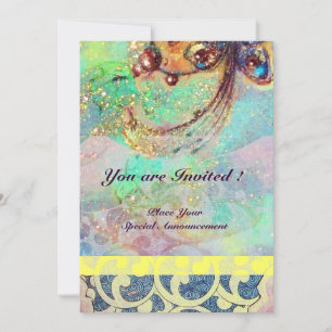 Invitation VAGUES, rouge vif vert jaune bleu rose étincelles
