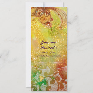 Invitation VAGUES , rouge vif  vert marron rose or étincelles