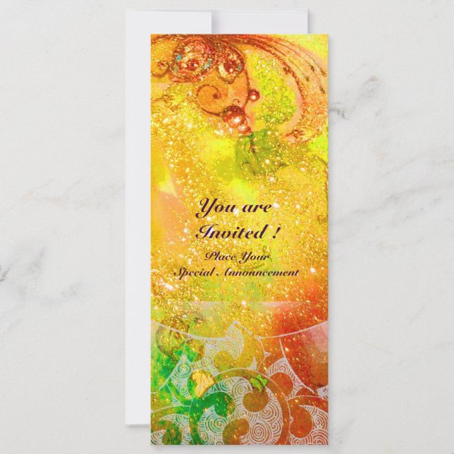 Invitation Vagues , rouge vif vert marron rose paillettes dor (Devant)