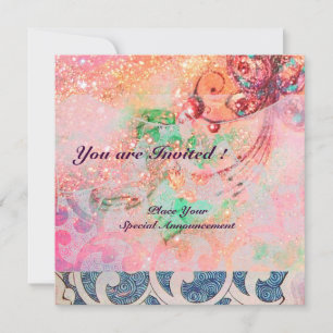 Invitation VAGUES RUBY, rouge vif bleu rose or scintille