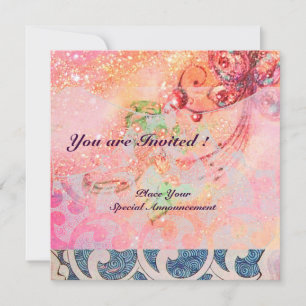 Invitation VAGUES RUBY, rouge vif bleu rose or scintille