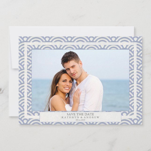 Invitation Vagues Seigaiha japonaises Enregistrer la date Pho (Devant)