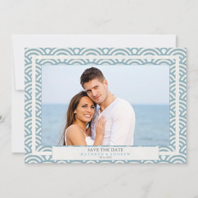 Invitation Vagues Seigaiha japonaises Enregistrer la date pla (Devant)