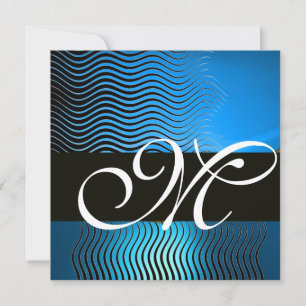 Invitation VAGUES STYLÉES MONOGRAMME, saphir bleu