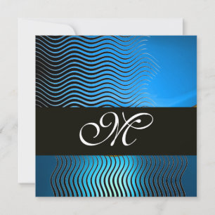 Invitation VAGUES STYLÉES MONOGRAMME, saphir bleu