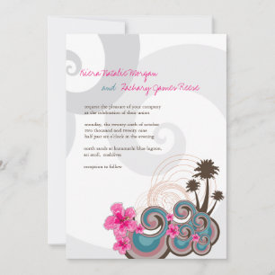 Invitation Vagues tropicales Hibiscus rose Destination Mariag