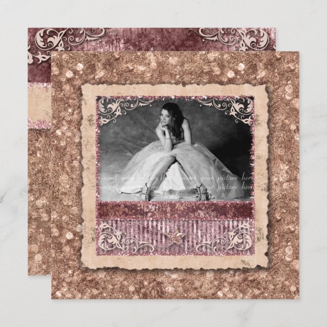 Invitation Valedictorian Grand Noël Rose Gold Star (Devant / Derrière)