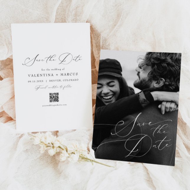 Invitation VALENTINA Elegant Script Photo Enregistrer la date (Créateur téléchargé)